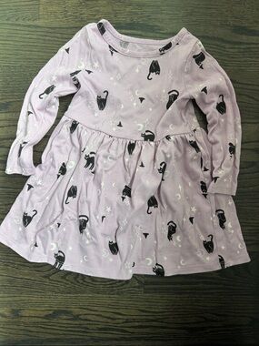 Cat & Jack Lavender Long-Sleeve Dress with Black Cat Print